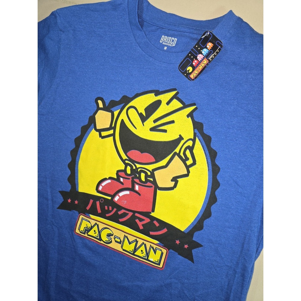 PacMan TShirt Blue, Print Logo, Size M 100% Cotton, Great